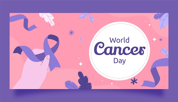 Flat horizontal banner template for world cancer day awareness