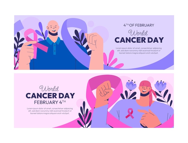 Free Vector flat horizontal banner template for world cancer day awareness