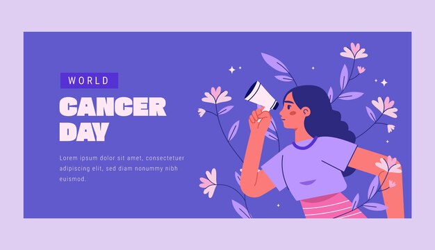 Flat horizontal banner template for world cancer day awareness