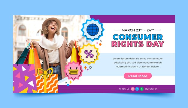 Flat horizontal banner template for world consumer rights day