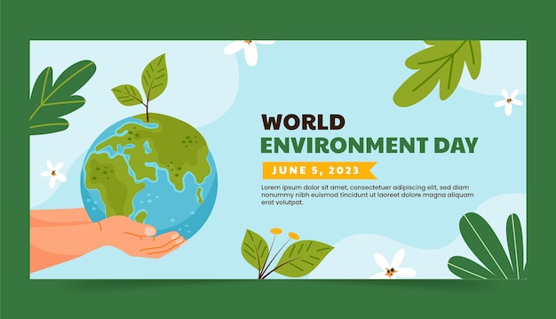 Flat horizontal banner template for world environment day celebration