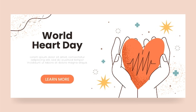 Free Vector flat horizontal banner template for world heart day awareness