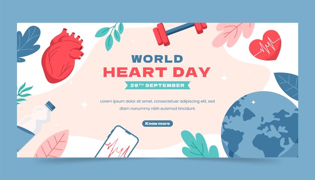 Flat horizontal banner template for world heart day awareness