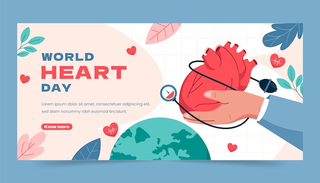 Free Vector flat horizontal banner template for world heart day awareness