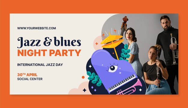 Flat horizontal banner template for world jazz day music celebration