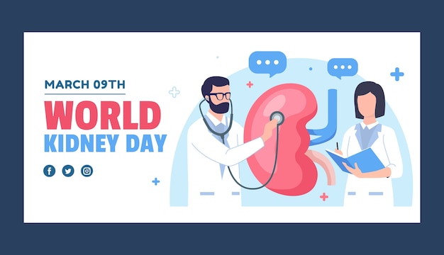 Free Vector flat horizontal banner template for world kidney day