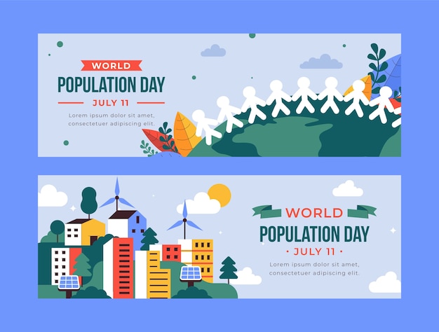 Free Vector flat horizontal banner template for world population day