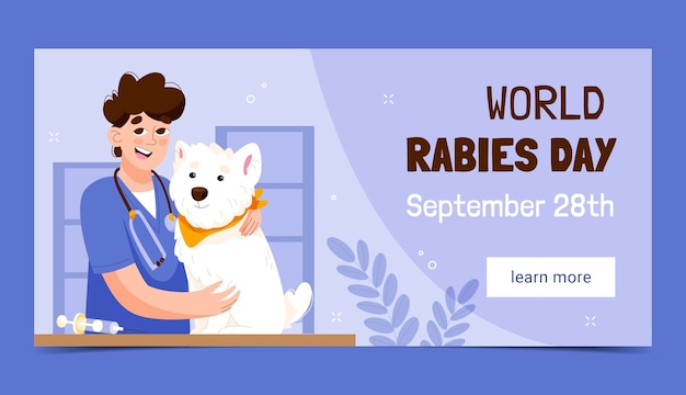 Free Vector flat horizontal banner template for world rabies day awareness