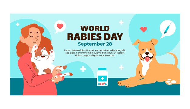 Flat horizontal banner template for world rabies day awareness