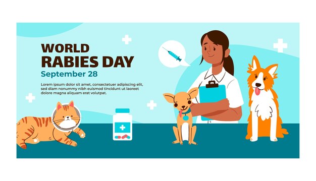 Flat horizontal banner template for world rabies day awareness