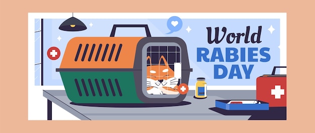 Free Vector flat horizontal banner template for world rabies day