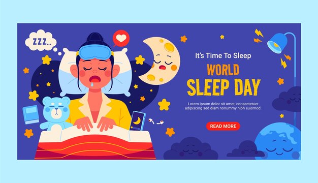 Flat horizontal banner template for world sleep day