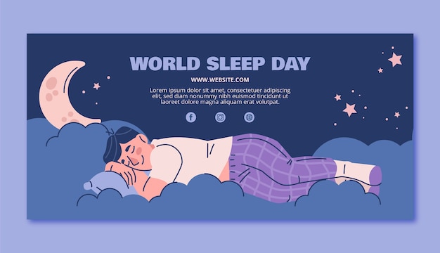 Free vector flat horizontal banner template for world sleep day