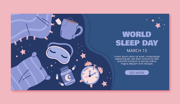 Free vector flat horizontal banner template for world sleep day