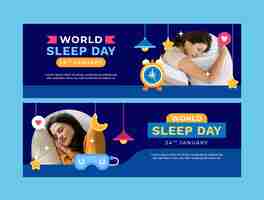 Free vector flat horizontal banner template for world sleep day