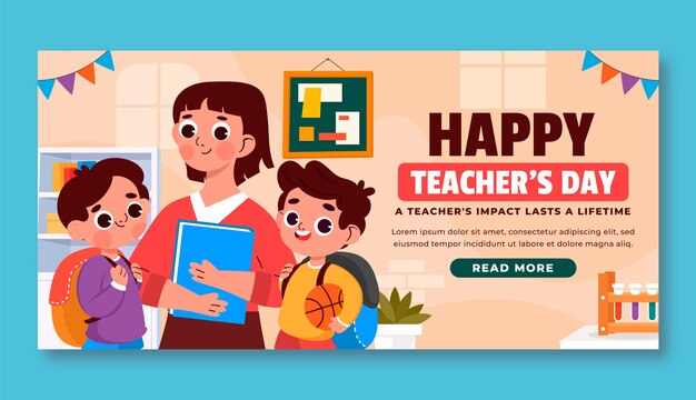 Flat horizontal banner template for world teacher's day celebration