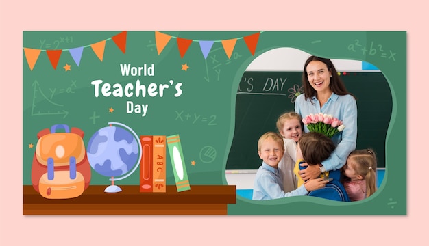 Free Vector flat horizontal banner template for world teacher's day