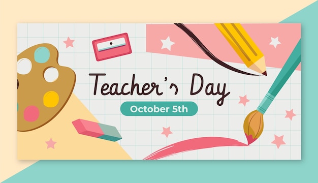 Free Vector flat horizontal banner template for world teacher's day