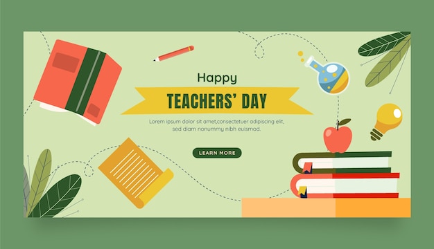 Free vector flat horizontal banner template for world teachers' day celebration