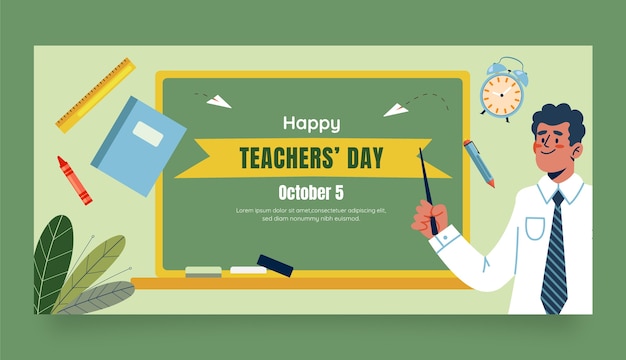 Flat horizontal banner template for world teachers' day celebration