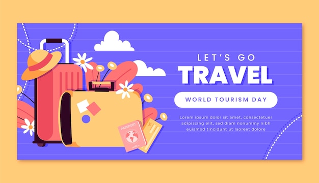 Flat horizontal banner template for world tourism day celebration