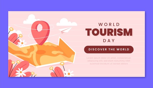 Flat horizontal banner template for world tourism day celebration