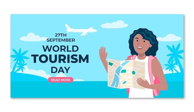 Flat horizontal banner template for world tourism day celebration