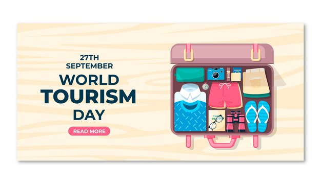 Flat horizontal banner template for world tourism day celebration