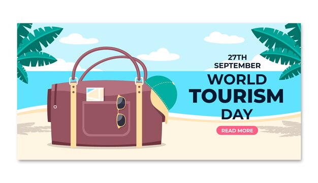 Flat horizontal banner template for world tourism day celebration