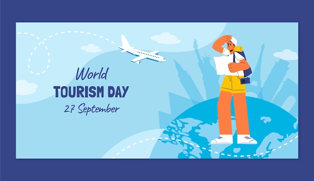 Flat horizontal banner template for world tourism day celebration