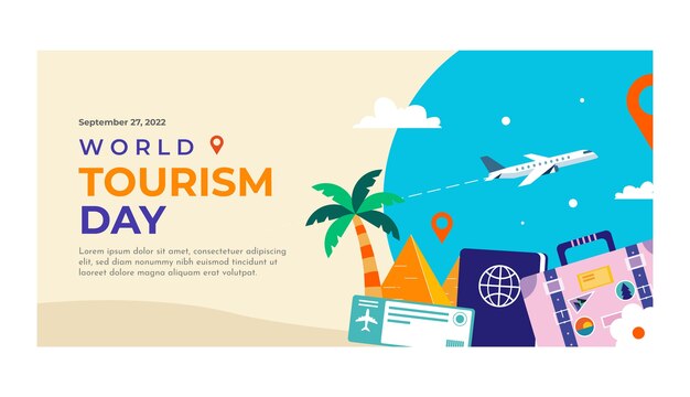 Flat horizontal banner template for world tourism day celebration