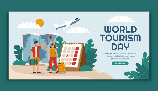 Flat horizontal banner template for world tourism day celebration