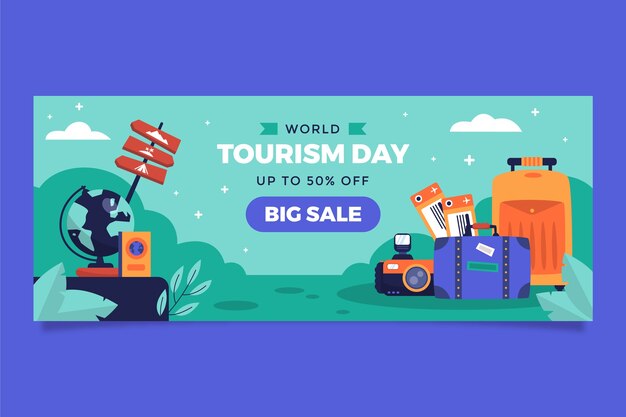 Flat horizontal banner template for world tourism day celebration