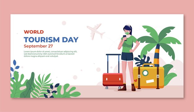 Flat horizontal banner template for world tourism day celebration