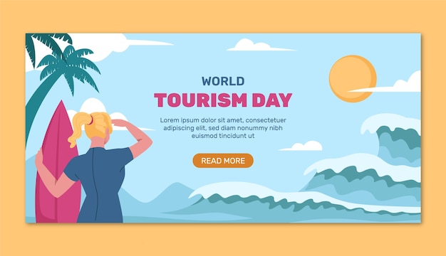 Flat horizontal banner template for world tourism day celebration