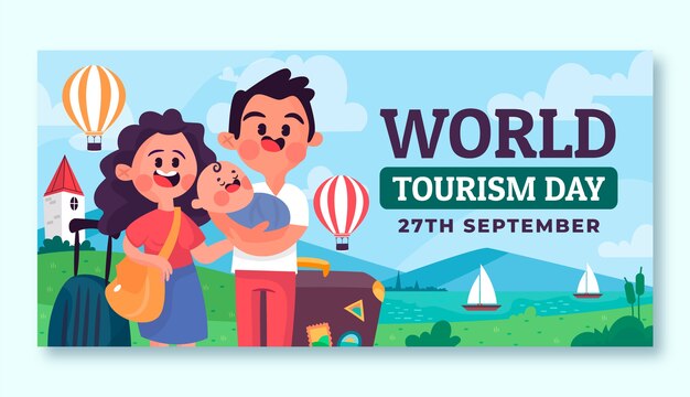 Flat horizontal banner template for world tourism day celebration