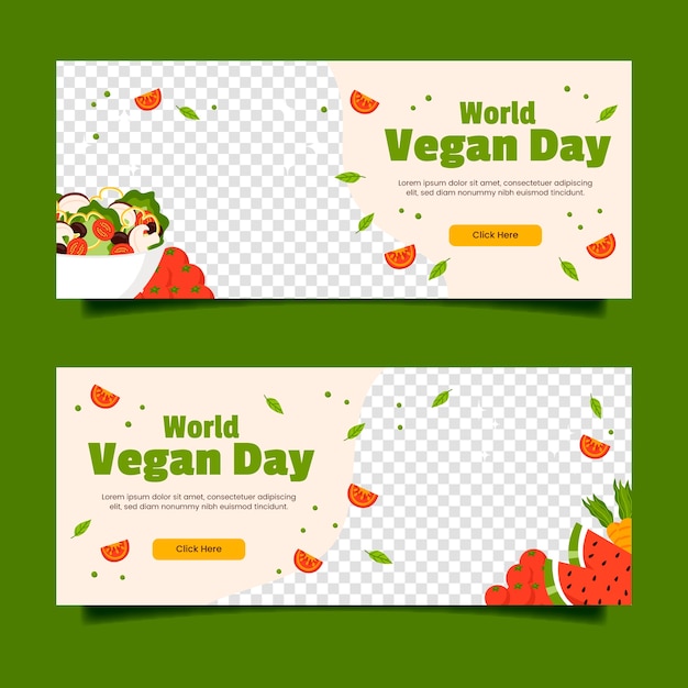 Flat horizontal banner template for world vegan day celebration