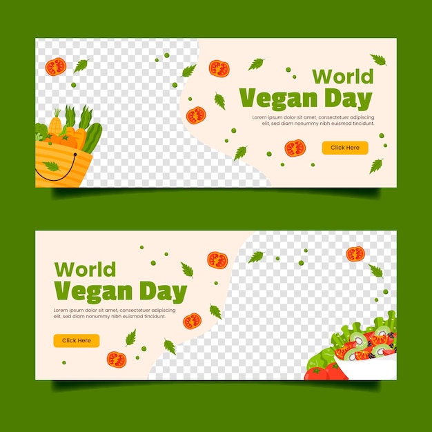 Flat horizontal banner template for world vegan day celebration