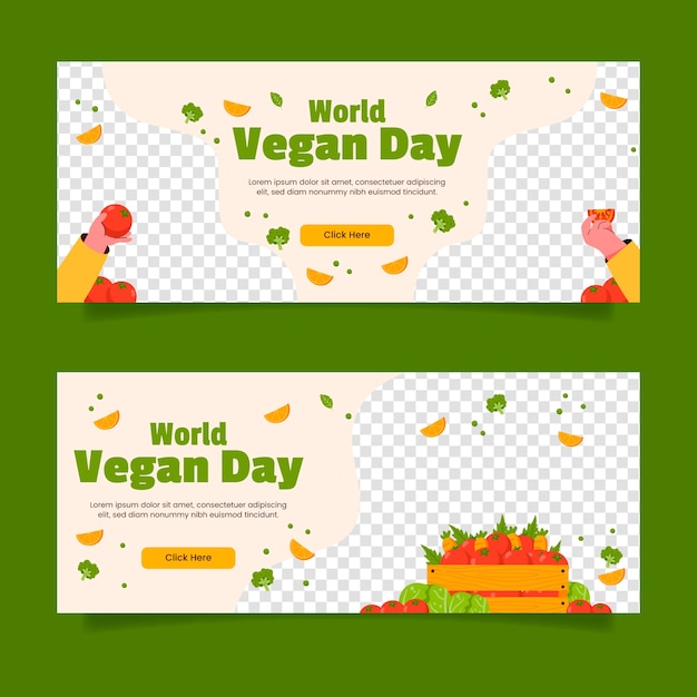 Flat horizontal banner template for world vegan day celebration