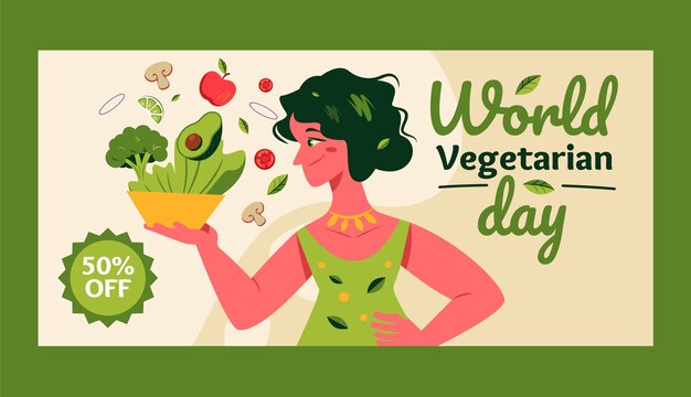 Flat horizontal banner template for world vegetarian day