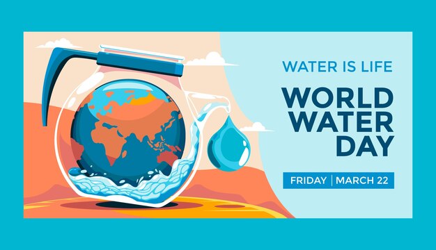 Flat horizontal banner template for world water day awareness