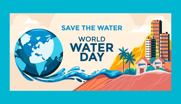 Flat horizontal banner template for world water day awareness