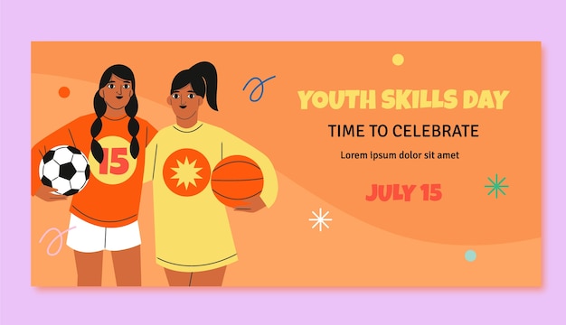 Free Vector flat horizontal banner template for world youth skills day celebration