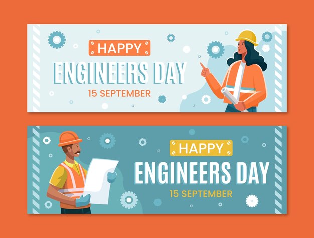 Flat horizontal banners set for engineers day celebration