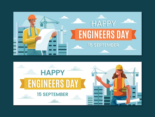 Free Vector flat horizontal banners set for engineers day celebration