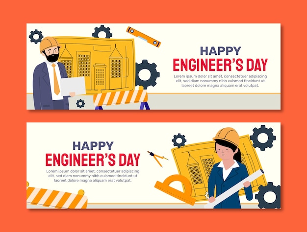 Free Vector flat horizontal banners set for engineers day