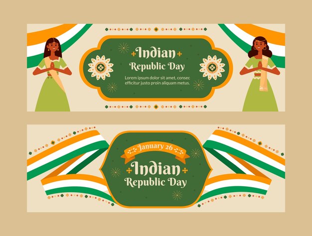 Flat horizontal banners set for india republic day celebration