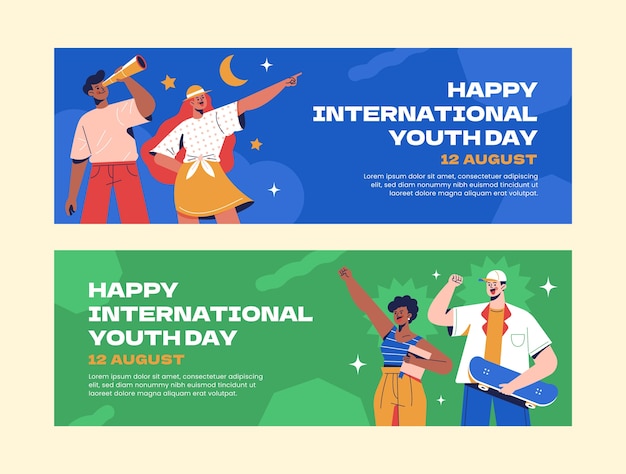 Flat horizontal banners set for international youth day celebration