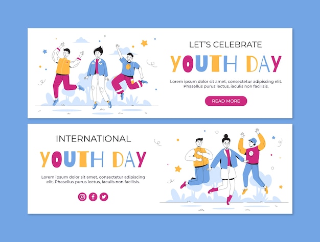 Free Vector flat horizontal banners set for international youth day celebration