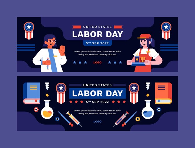 Flat horizontal banners set for labor day celebration